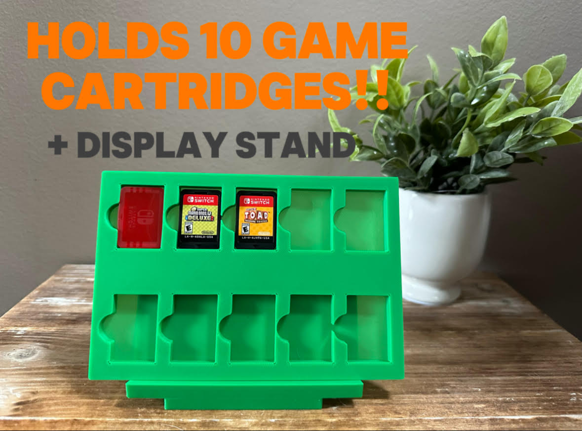 Nintendo Switch Game Cartridge Holder (10 Slots) + Display Stand | Easy Print 3D model