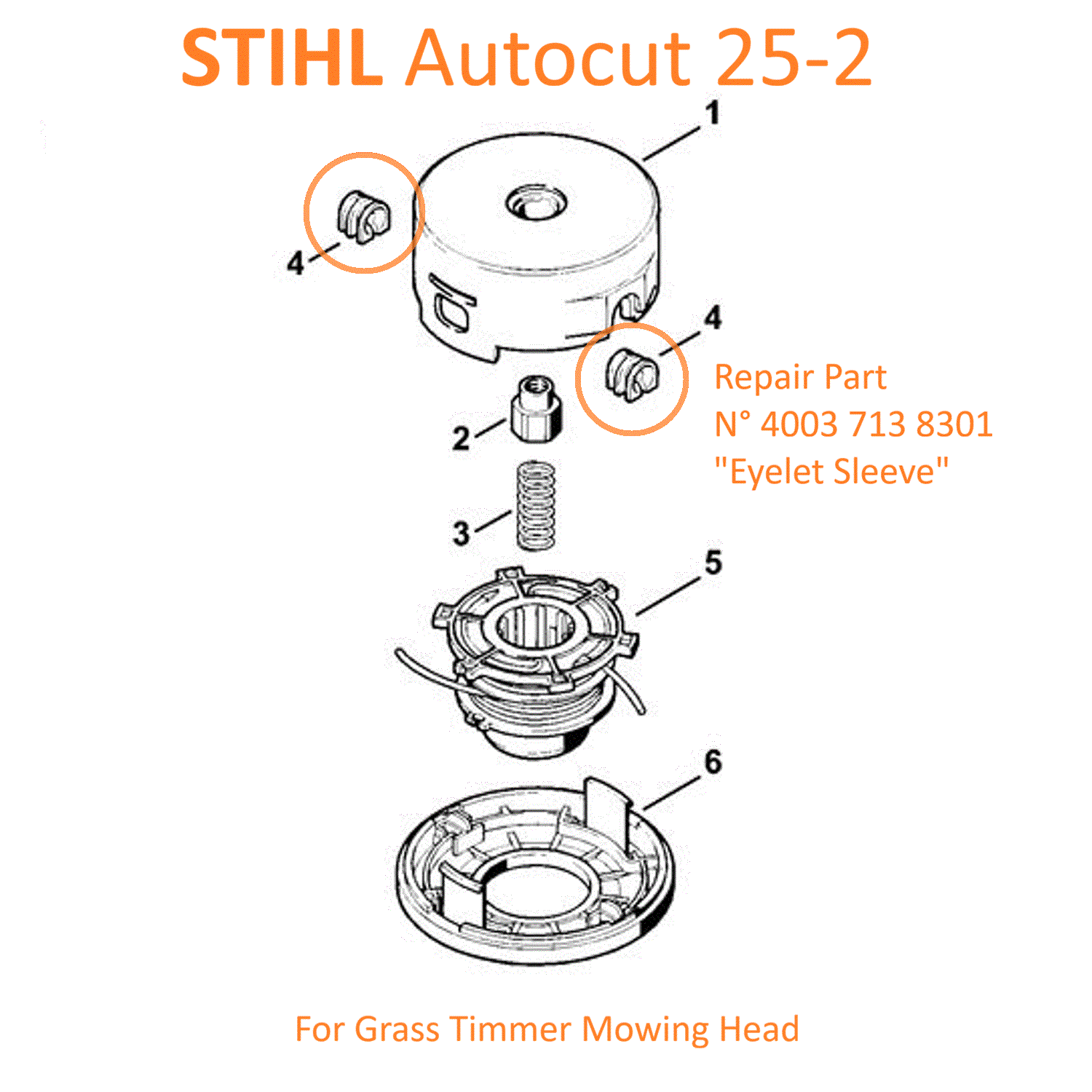 STIHL Autocut 25-2 Mowing Head Eyelet Sleeve (repair part 4003 713 8301)