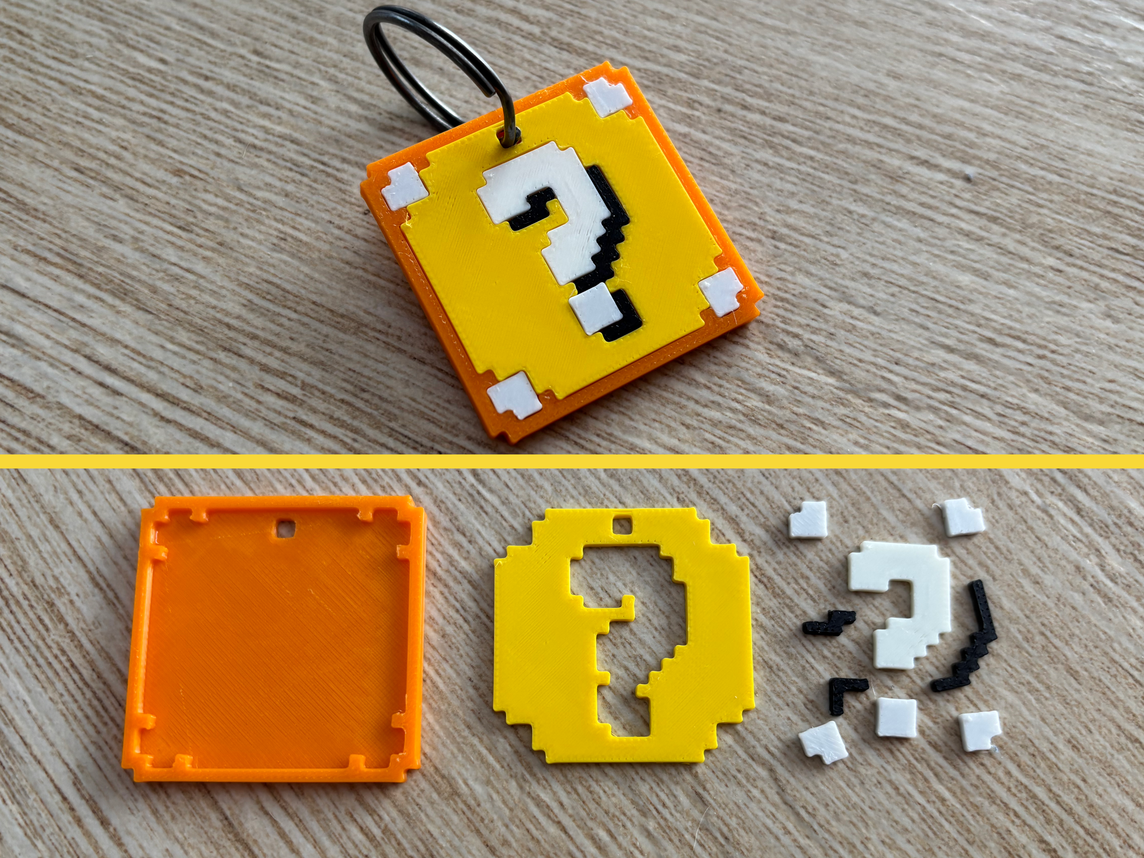 8-bit Mario Lucky Block Multipart Keychain – No-Glue Assembly