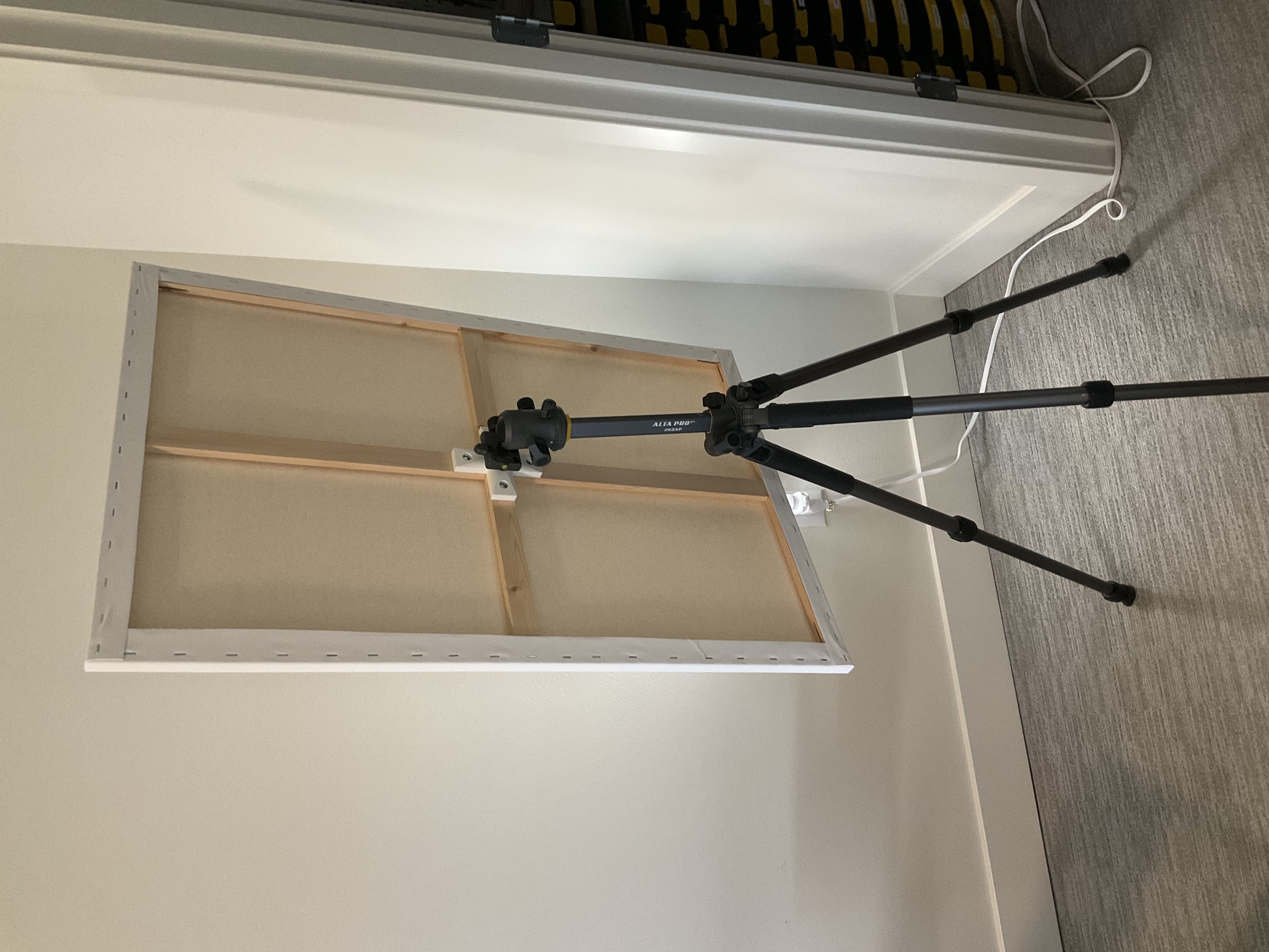 Adapter to use a photography tripod as a painting easel ("gurney easel")