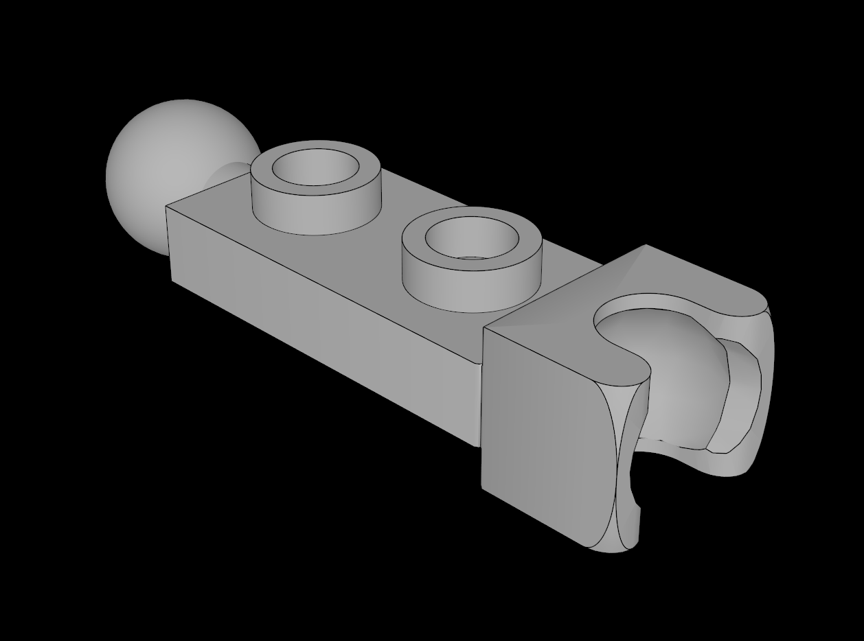 Lego Compatible (14419.dat) Plate  1 x  2 with Socket Joint-8 with Friction and Ball Joint-8
