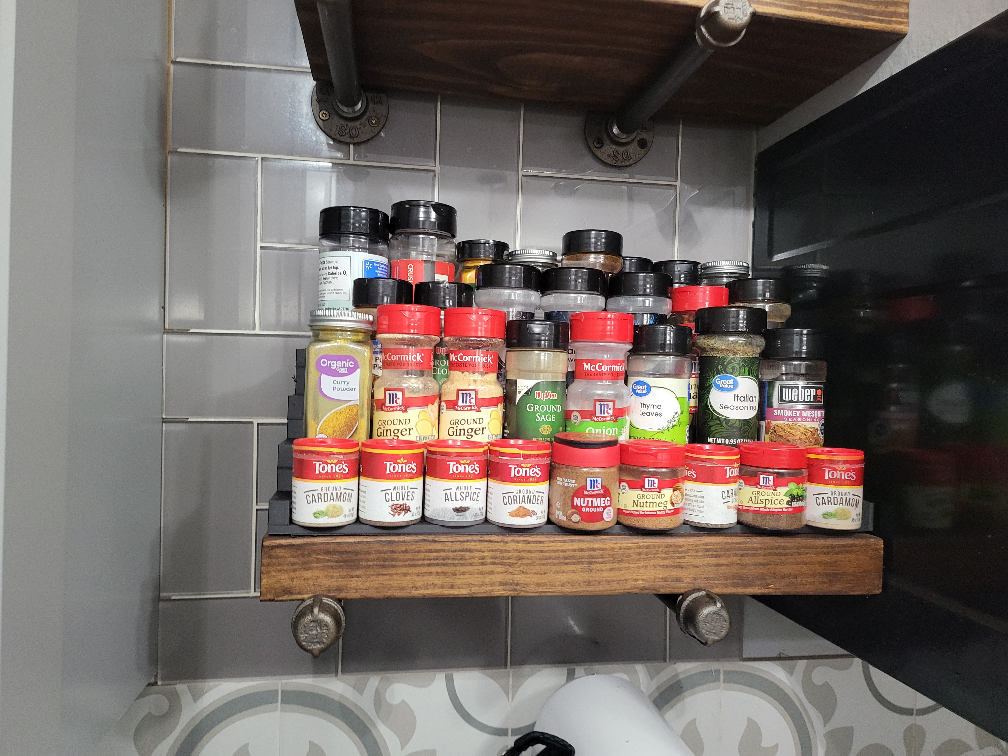 Multi-tiered countertop shelf.
