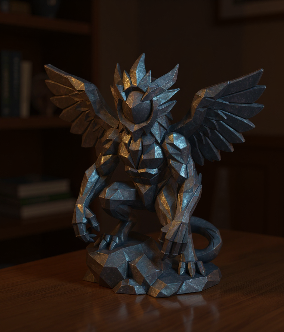 Celestwing Guardian – Majestic Low Poly Griffon Statue