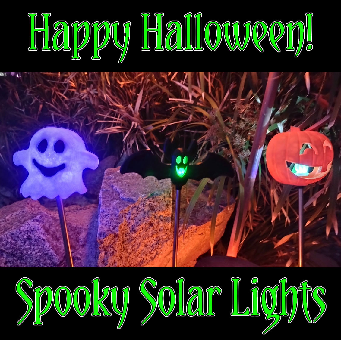 Halloween Yard Solar RGB LED Toppers (Ghost, Bat and Jack-O-Lantern)