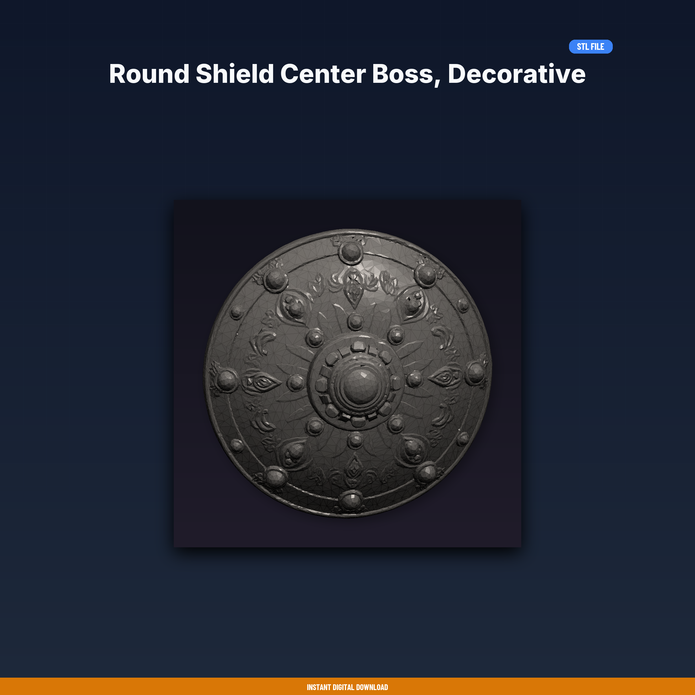 Round Shield Center Boss, Decorative Dome, Mounting Holes, Viking - 3D Printable STL File