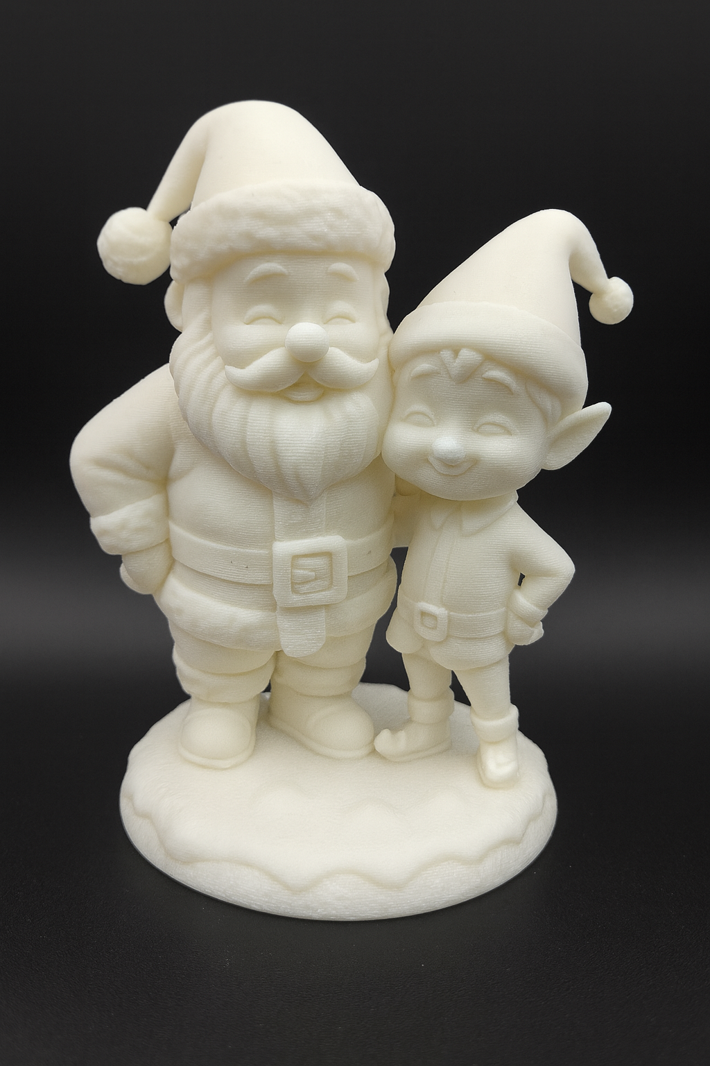 Santa & Happy Elf Holiday Statue