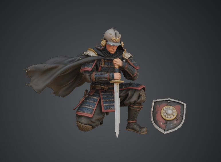 Kneeling Samurai Warrior with Katana – Feudal Japanese Armour