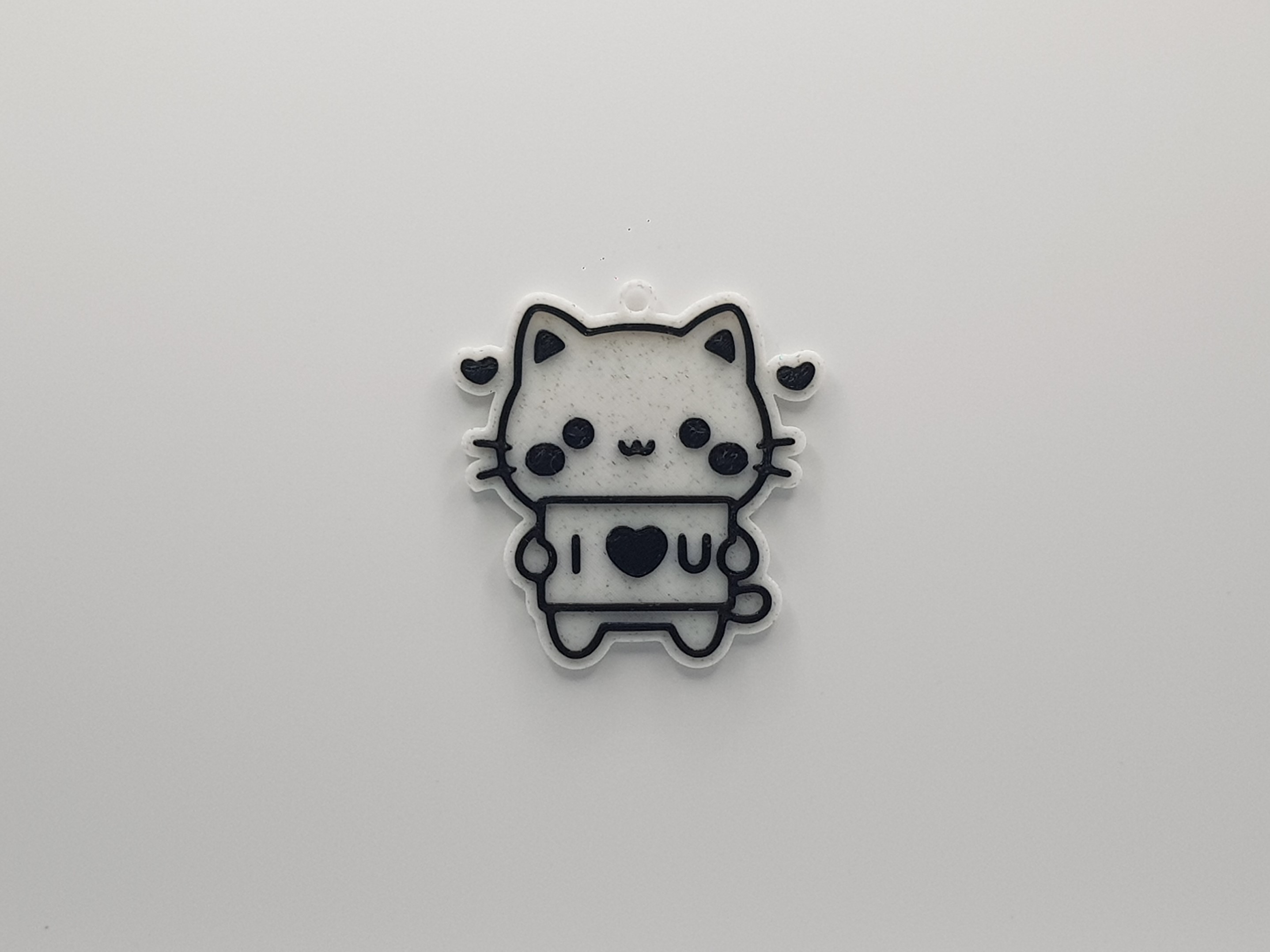 Cat Holding a Sign "I <3 U" Keychain
