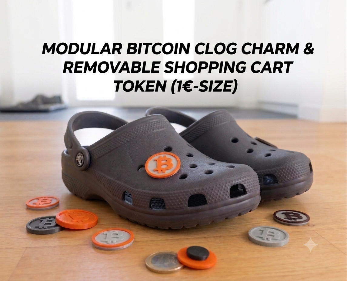 Shopping Cart Token (1-Part & Screwable 2-Part Version) & Bitcoin (BTC) Clog Charm