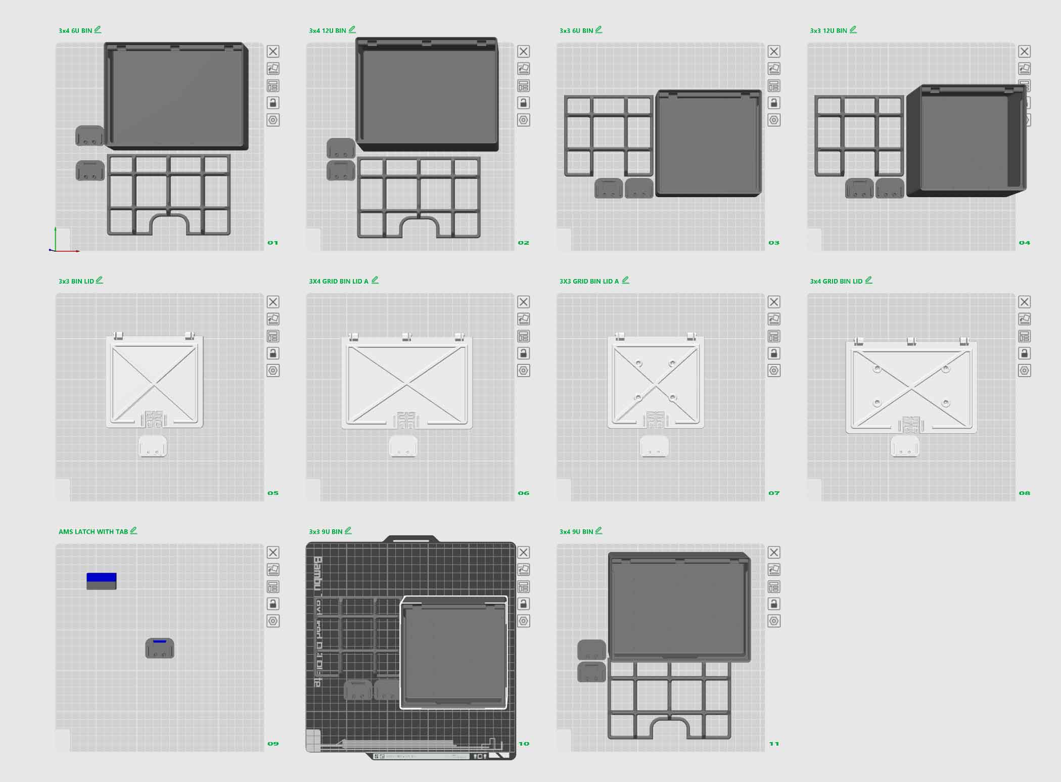 Gridfinity 3x3 3x4 3x5 (6U and 12U) Lidded Bin for Stuff with Latch ...