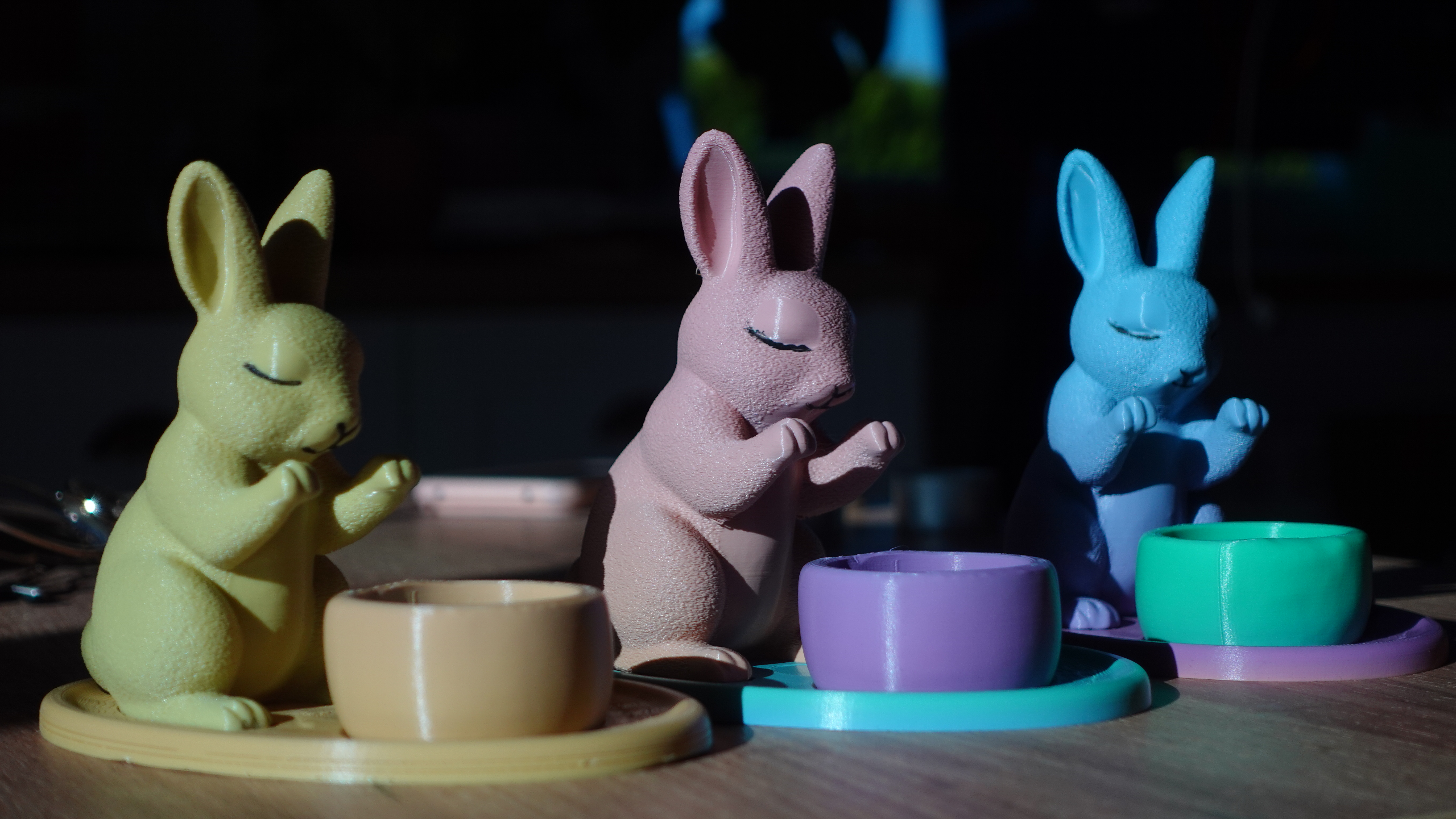 Super cute easter bunny with fuzzy skin, tealight and eggs