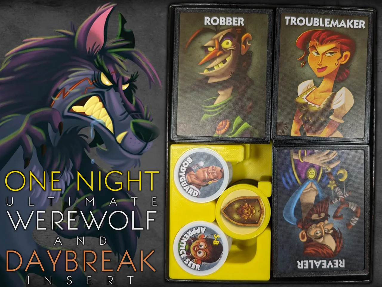 One Night Ultimate Werewolf & Daybreak Insert by vzom | Download free STL model | Printables.com for Downloadable Free Printable Werewolf Game Cards