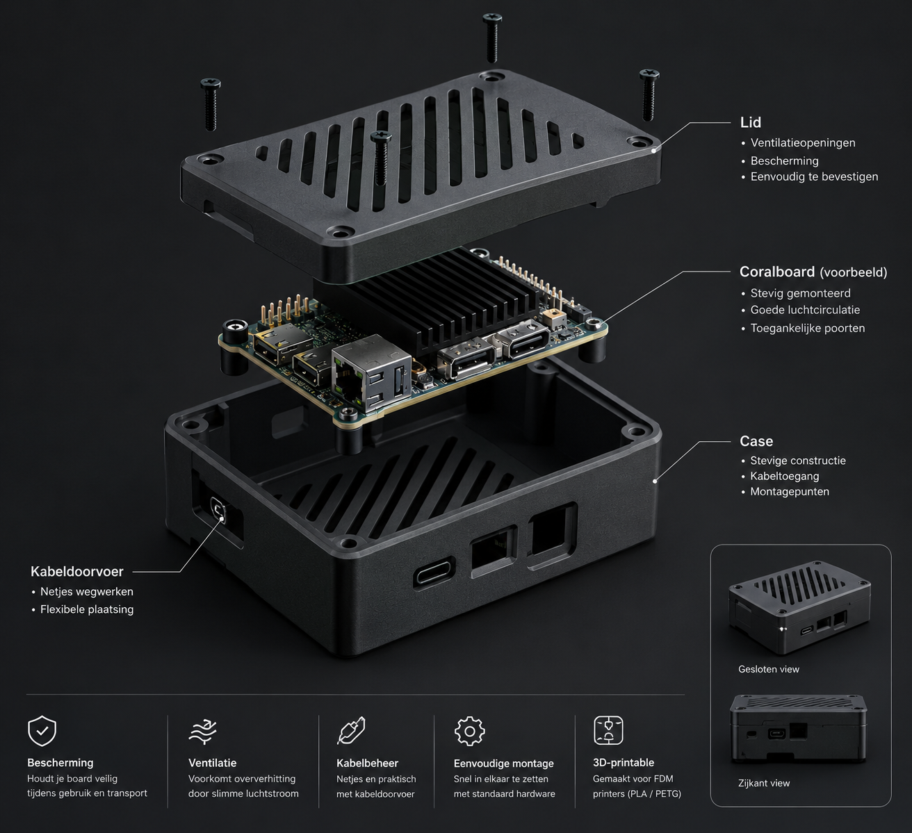 CoralDock — Ventilated Development Board Enclosure. — STL Grátis | 3DFinder
