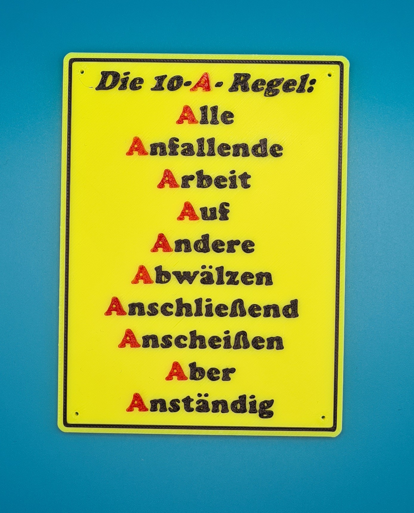 Schild 10-A-Regel Arbeit multicolor
