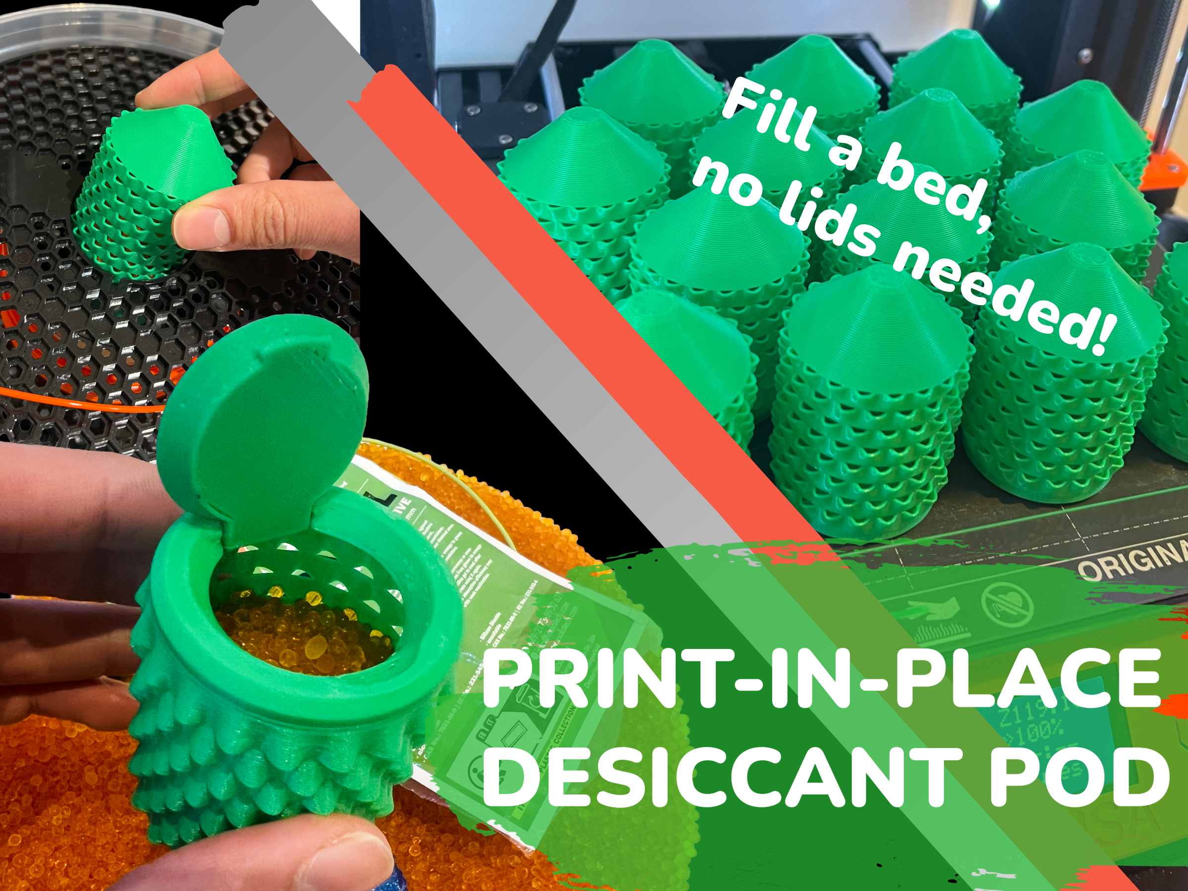 Print-In-Place Desiccant Holder Pod Capsule