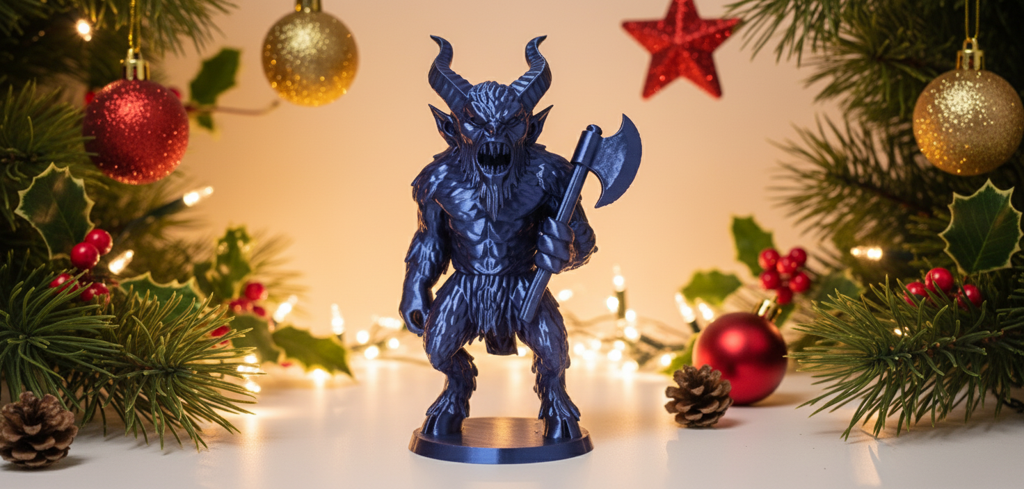Furry Krampus with Axe Christmas Figurine