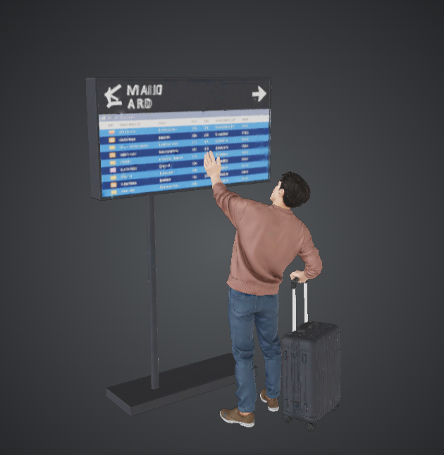 Airport Passenger with Departure Board – Modern Travel Diorama Figure
