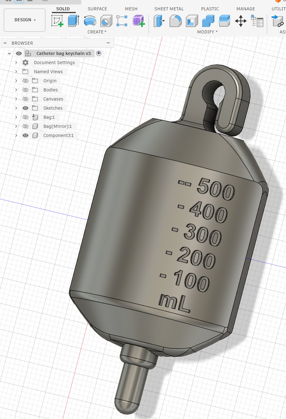 Catheter bag keychain