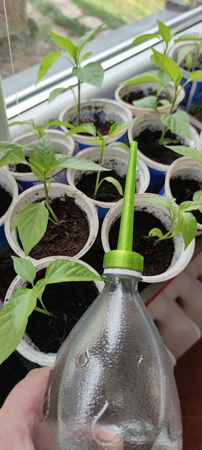 Bottle cap with watering extension.