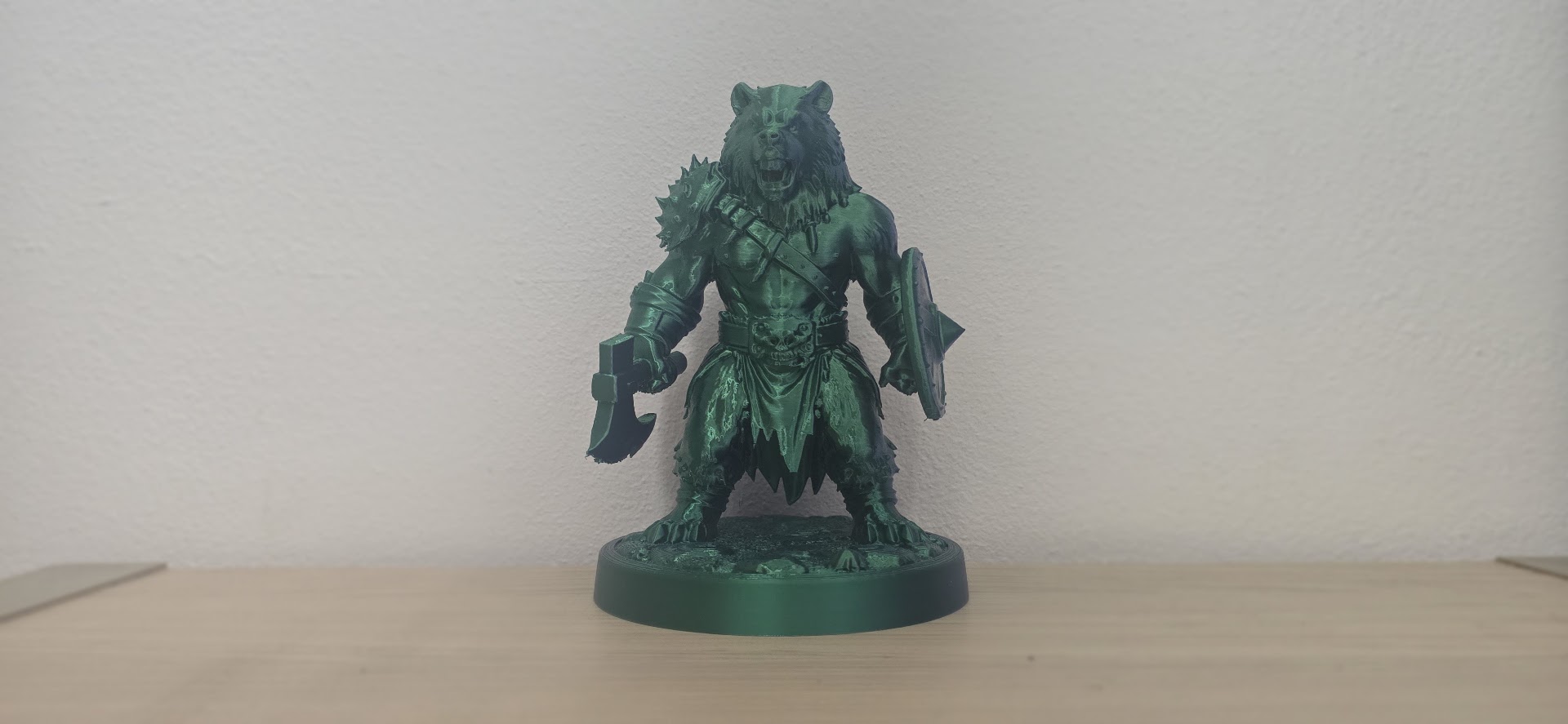 Dark Green Werebear Warrior with Axe and Shield