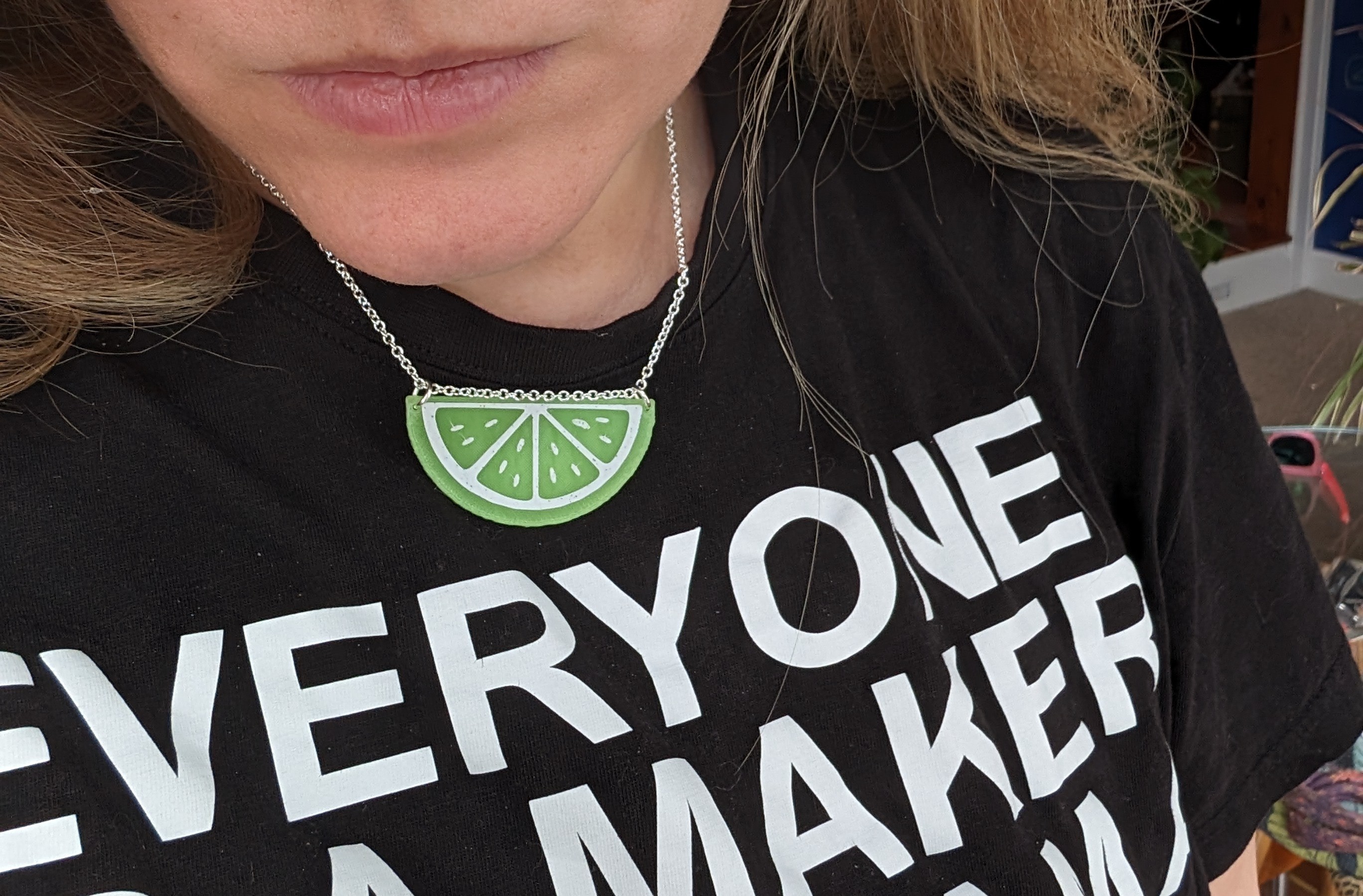 Citrus Slice Necklace pendant, multicolor with filament changes, fun, retro, punk, kids charm jewelry
