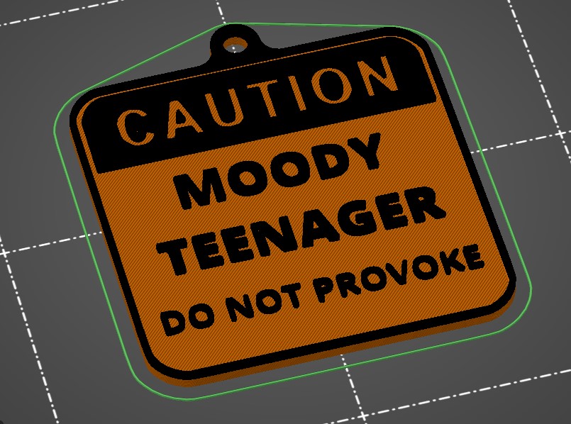 Caution Moody Teenager Keychain
