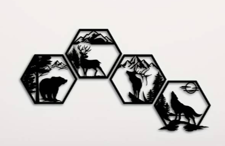 4pcs Decorative Frames Elk Deer Wolf Bear Hexagonal