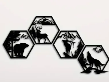 4pcs Decorative Frames Elk Deer Wolf Bear Hexagonal