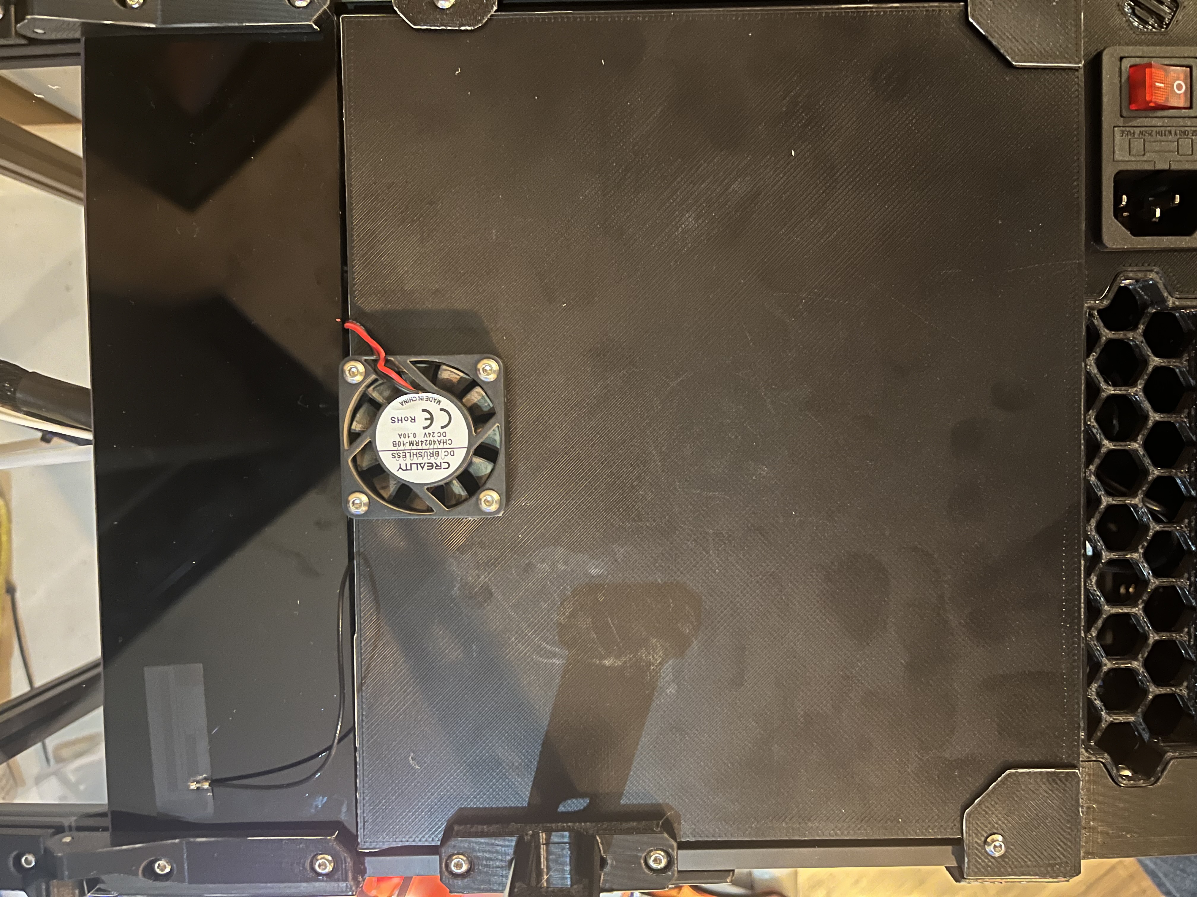Voron 0.2 electronics backing plate with 4010 cooling fan