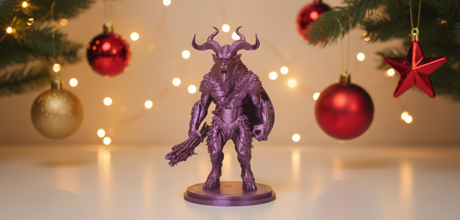 Purple Krampus with Mace and Rods Holiday Figure