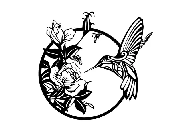 Hummingbird with flowers - wall art