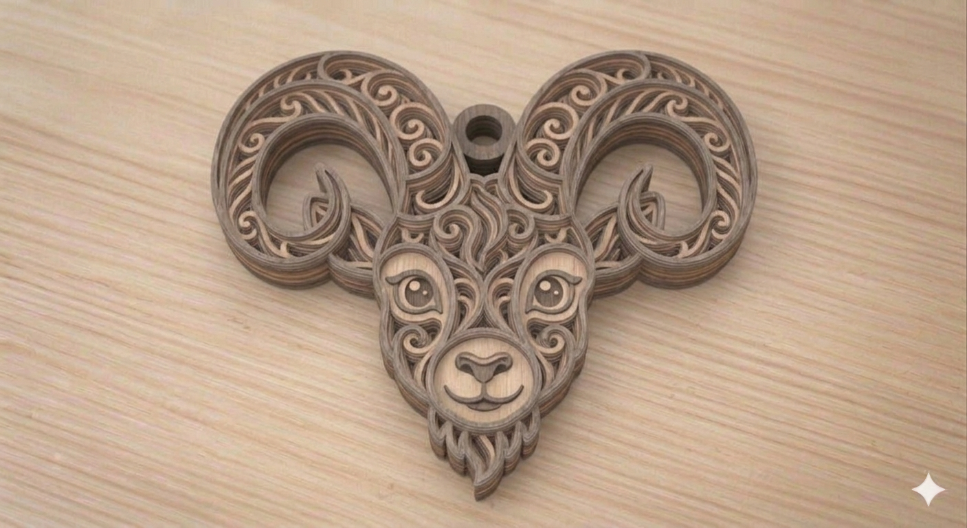 Ornate Ram Head keychain