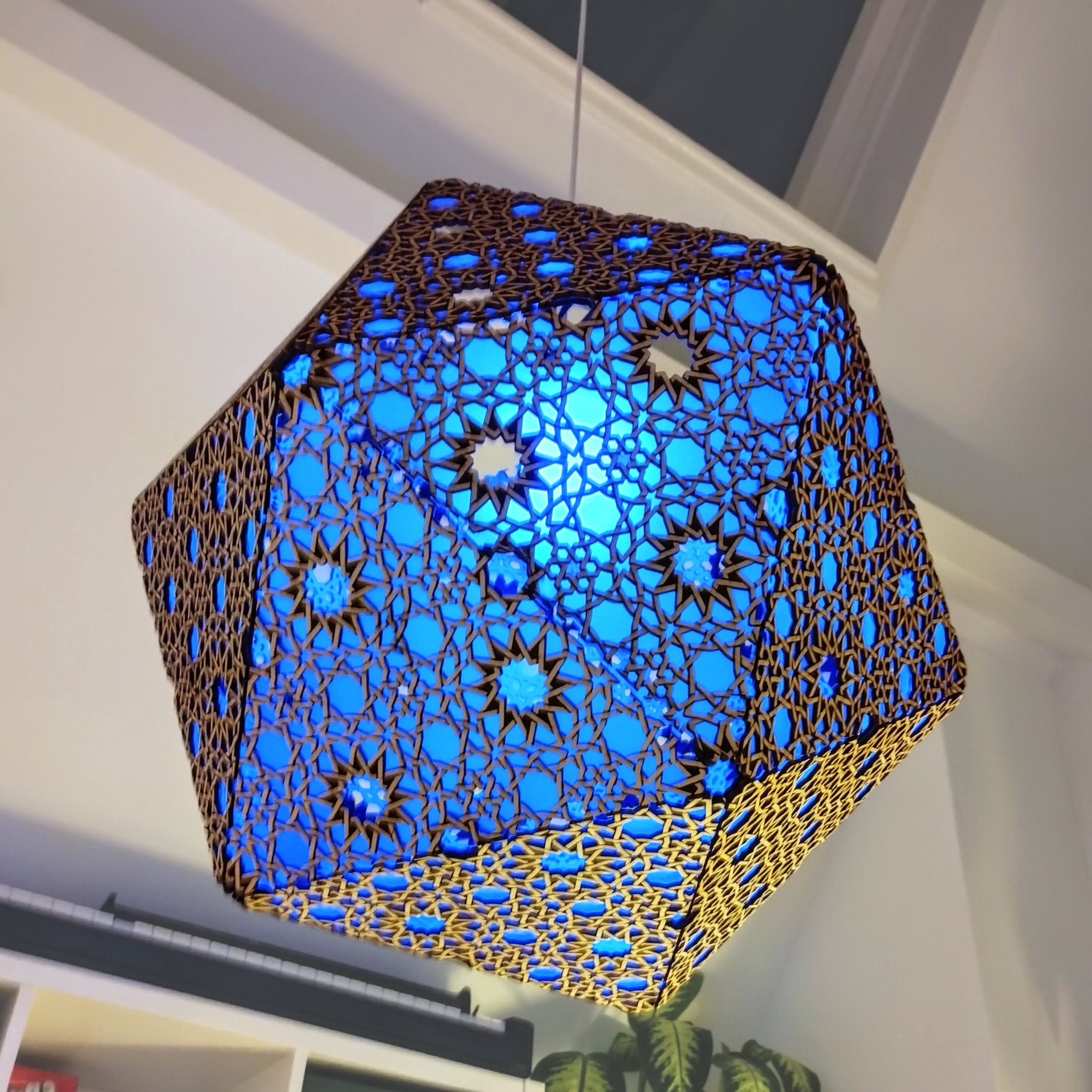 Icosahedral Virus & Interlaced Geometric Pattern - Lampshade - Lasercut 3mm plywood + 3D printed connectors