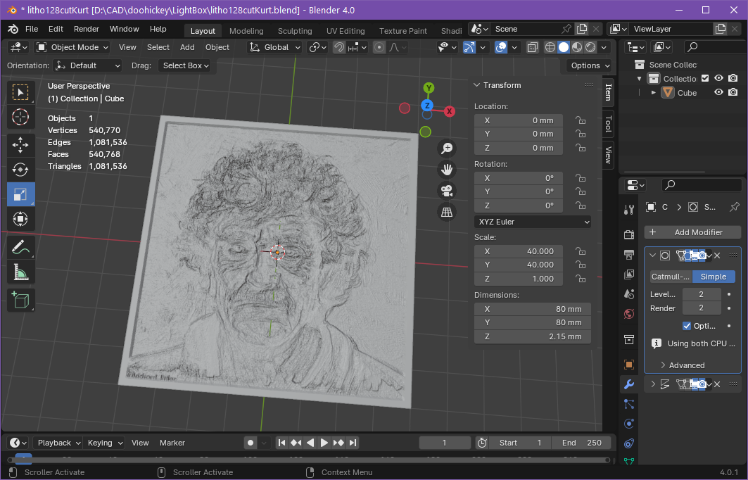 Kurt Vonnegut Lithophane.
