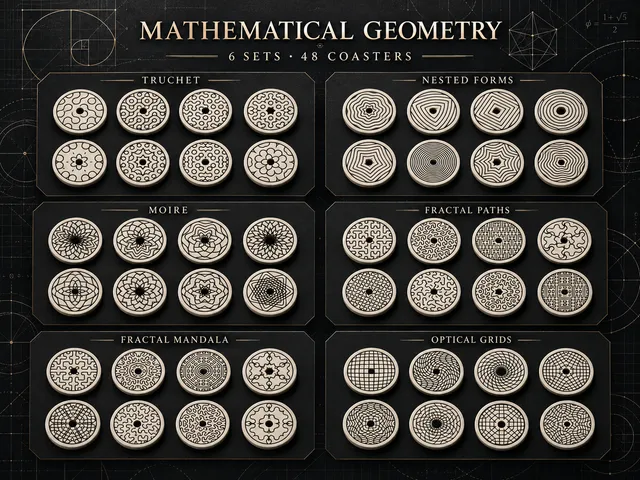 Coaster Set: Mathematical Geometry (Fractal, Moire, Op Art)