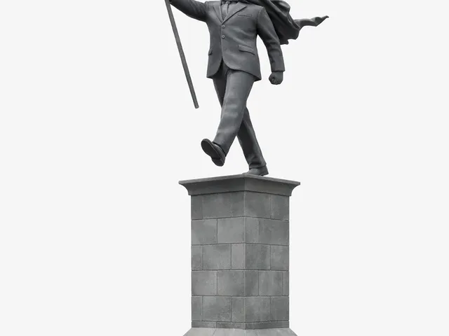 Fan tribute to man walking with a flag statue
