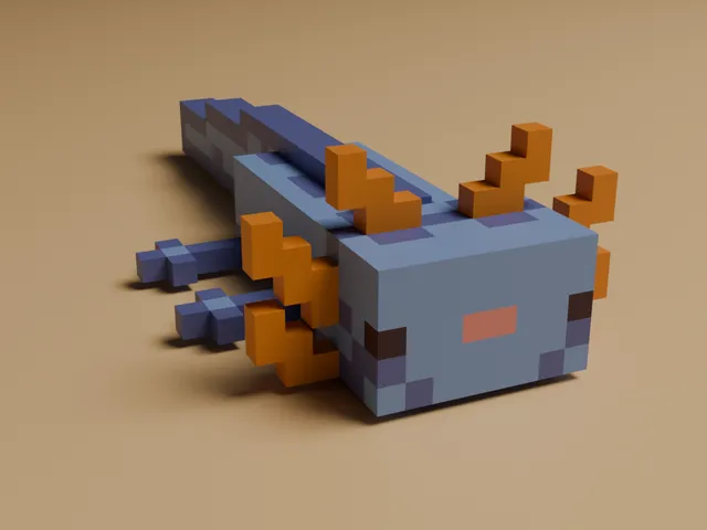Minecraft Ultra Rare Blue Axolotl - Voxel Cute Pet 3D Printable STL