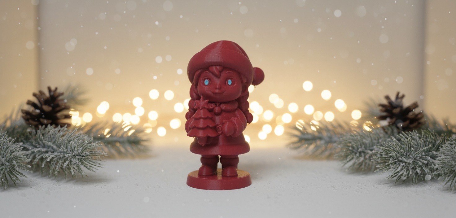 Child with Mini Tree and Santa Hat Christmas Figure