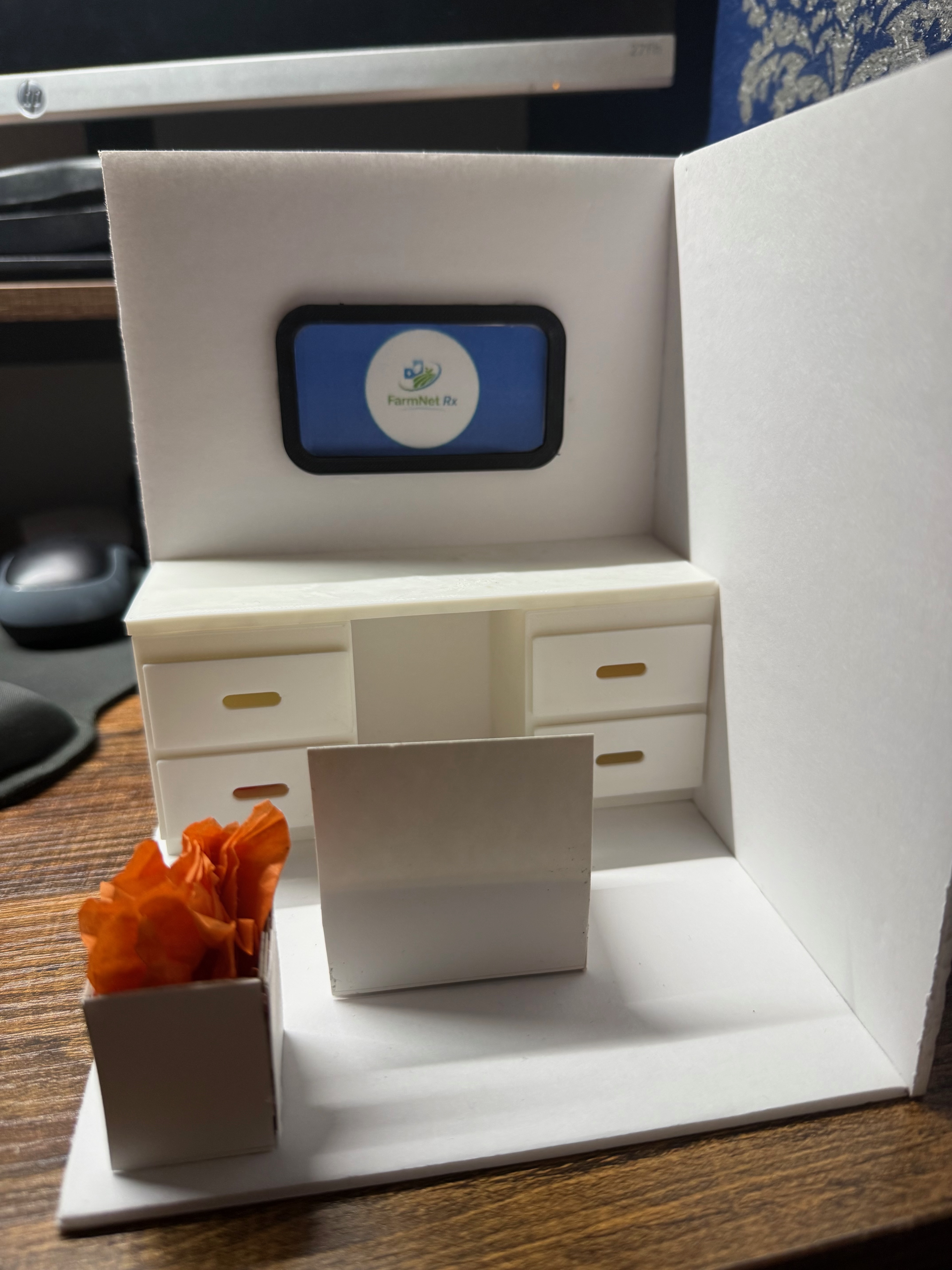 Model of Cubicle (Includes: 2 Drawer Shelf, Countertop, TV Bezel, Small Kiosk, and Door Outline)