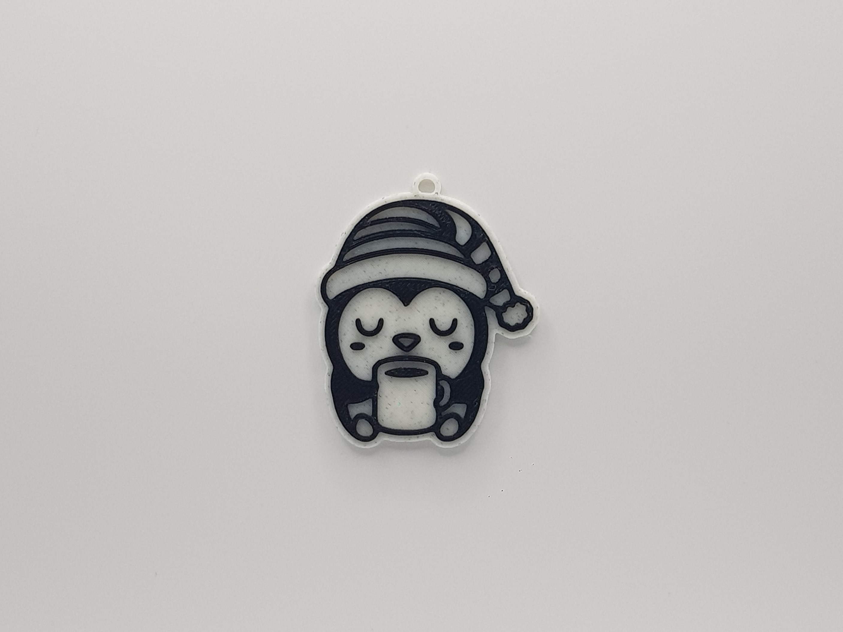 Cute Sleepy Penguin with Coffee Keychain