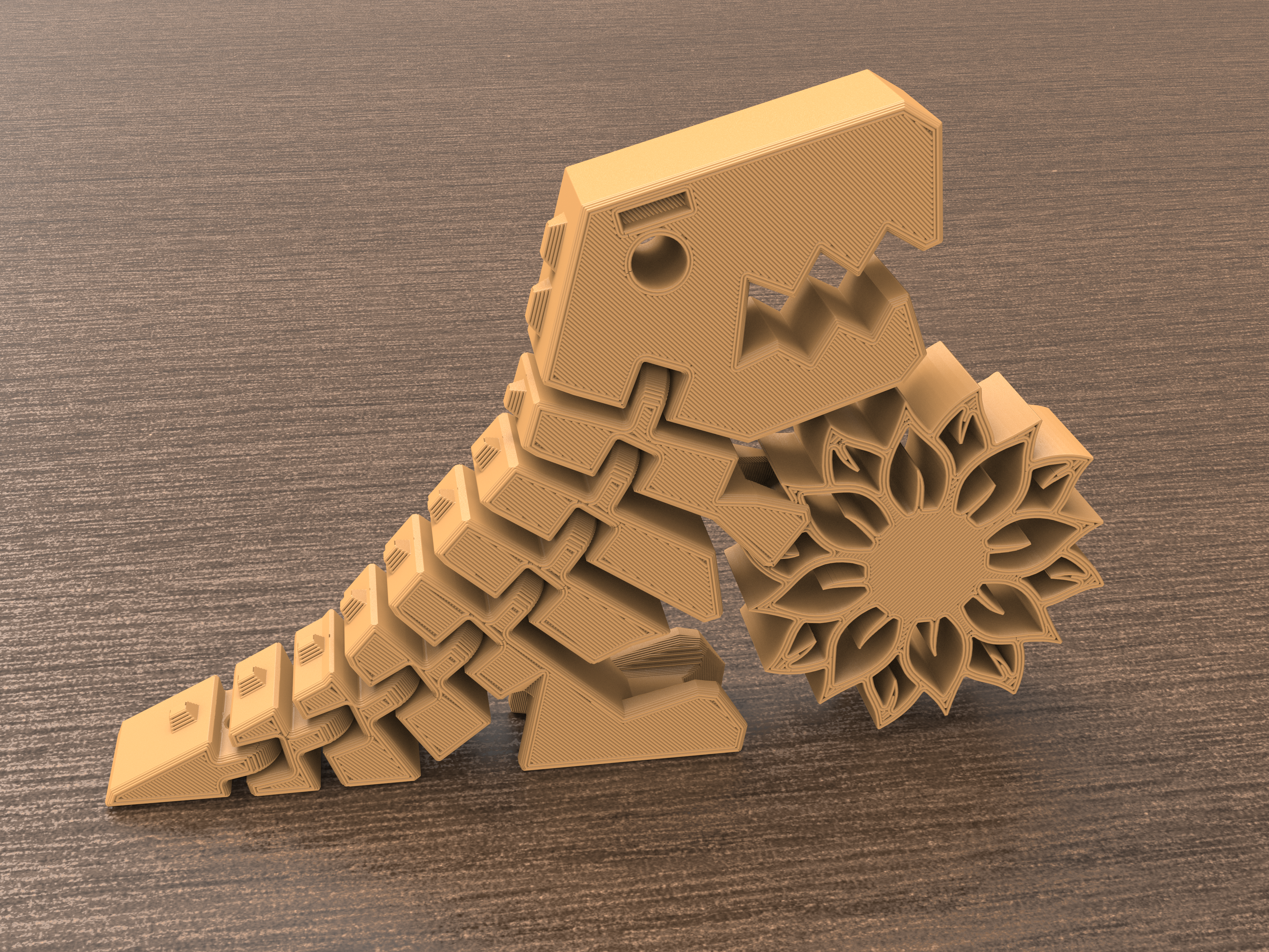 Flexi T-Rex Sunflower (Print in place) 3D model thumbnail