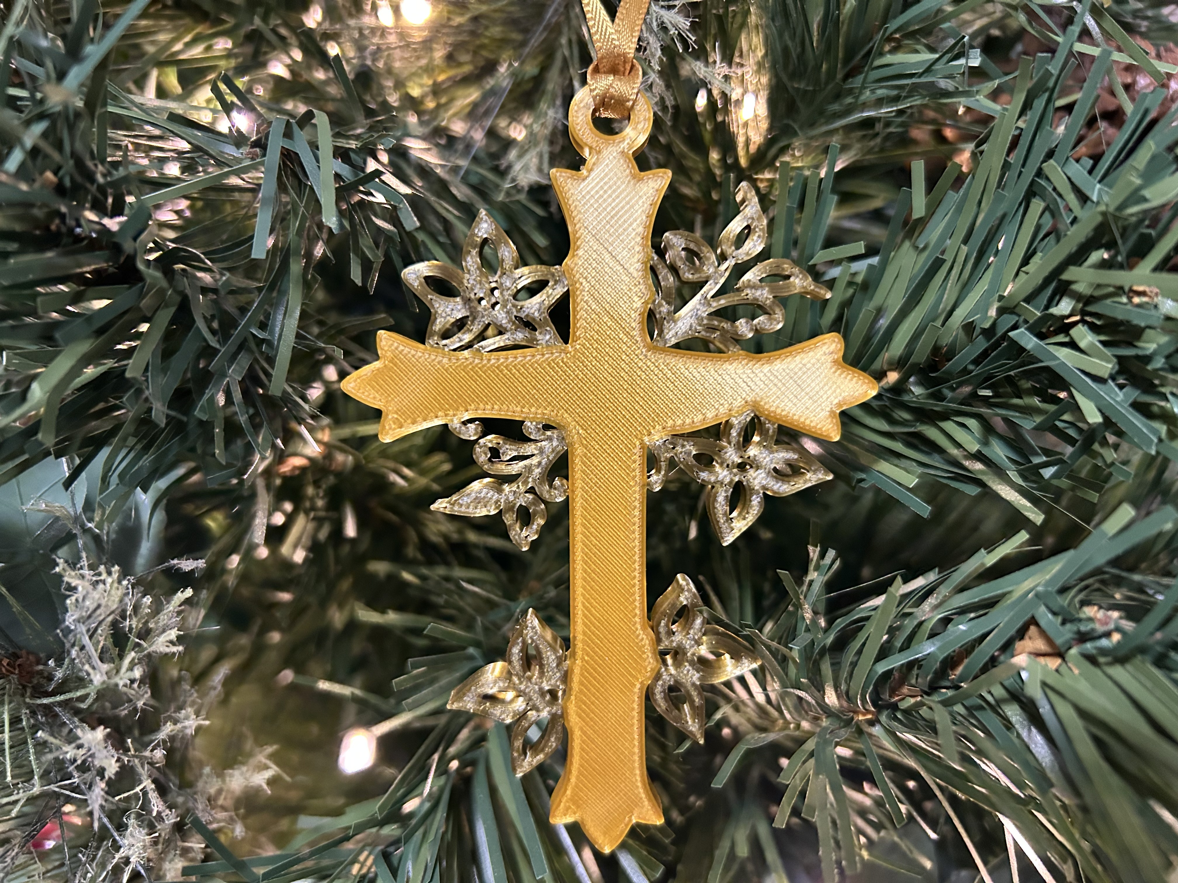 Cross with Leaves Ornament