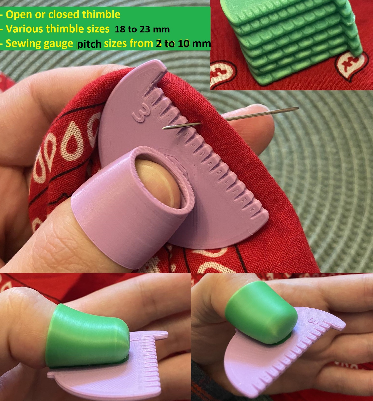 Improved Template for sewing - various thimble sizes, pitch sizes from 2 to 10 mm 3D model thumbnail