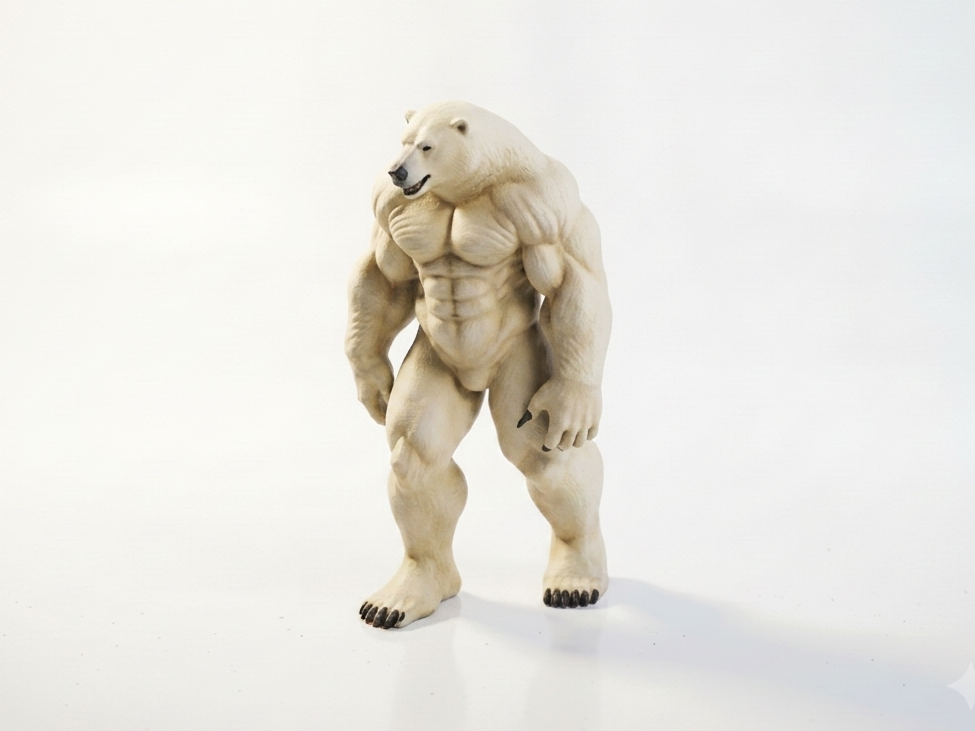 Buff Polar Bear Figurine Muscular Character 3D Printable