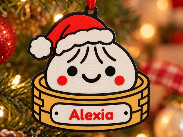 Dumpling Christmas tree ornament with Santa hat