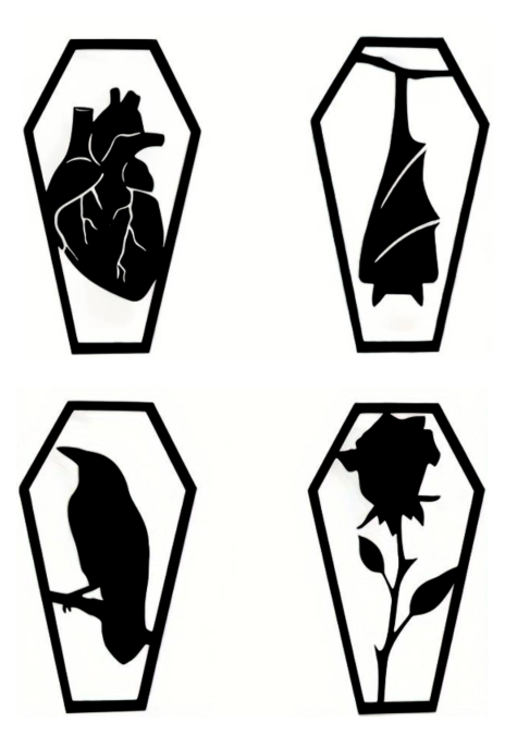 Bat, Crow, Heart, Rose Flower