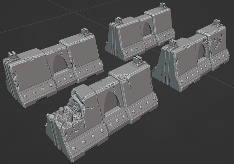 Grimdark scatter terrain concrete barriers for wargaming, Warhammer 40k etc. 3D model thumbnail