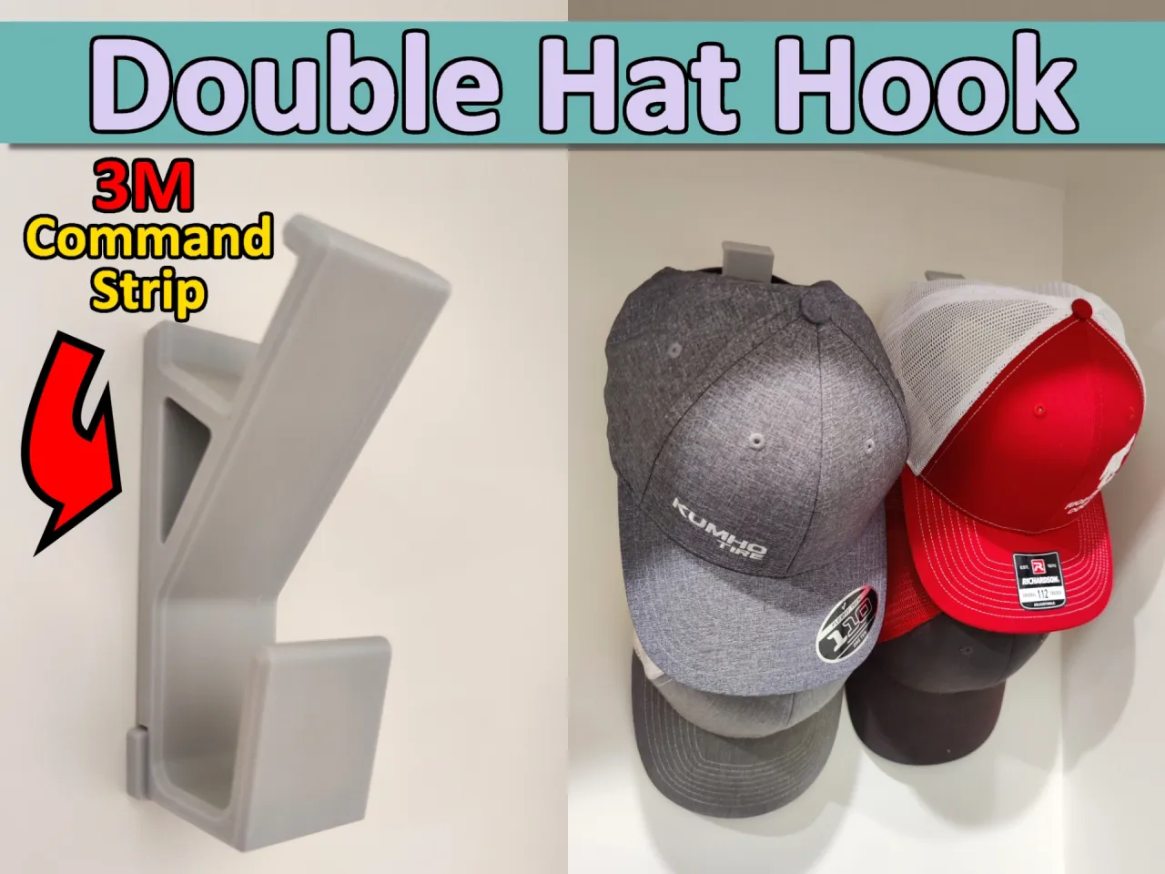 Double Cap/Hat Hook by alobal Download free STL model