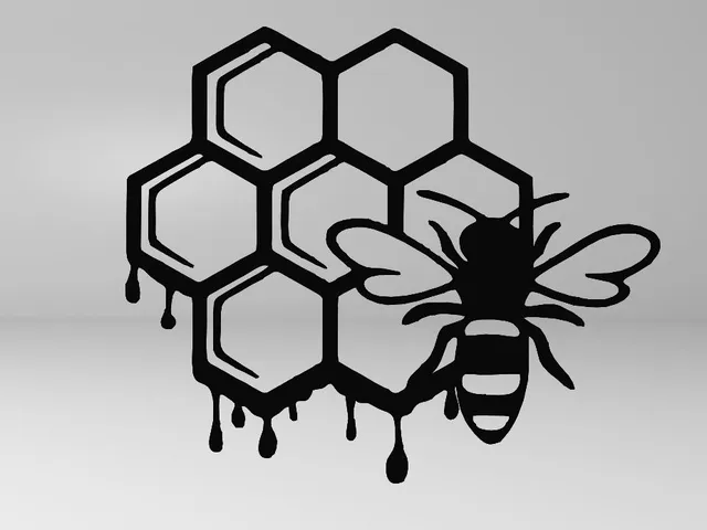 BEE ON THE HONEYCOMB, 2D BEE, WALL BEE, LINE ART BEE, 2D ART HONEYCOMB, WALL HONEYCOMB