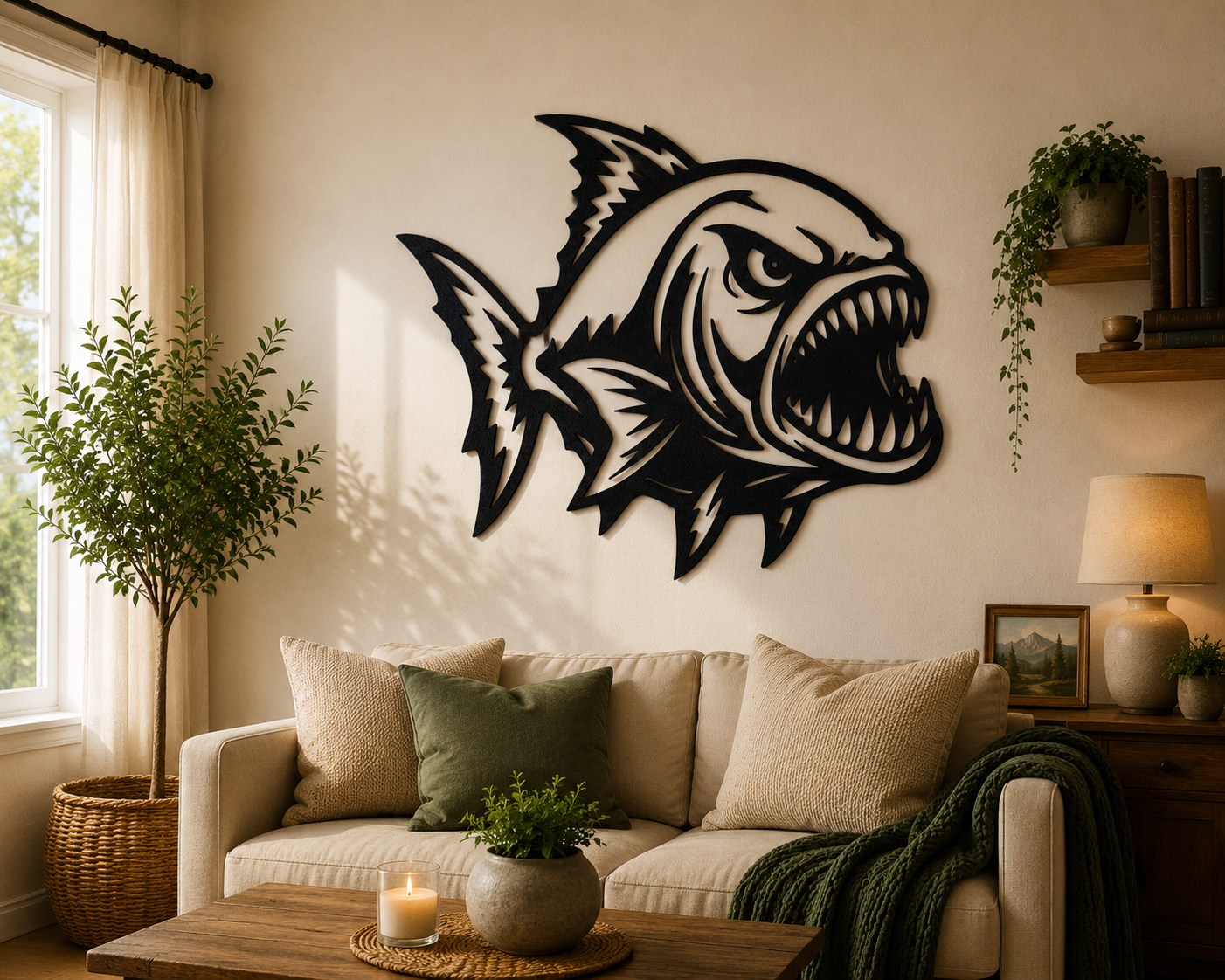 Aggressive Piranha Fish 2D Wall Art